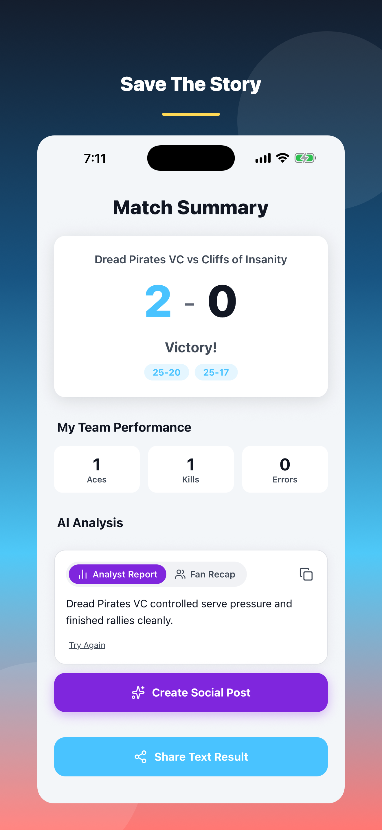 VolleyTrack match summary
